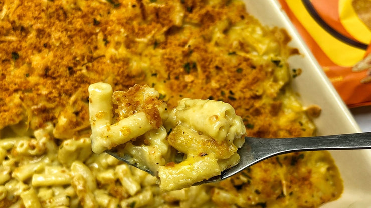 Vegan Mac and Cheese with a Crispy Cheesy Tortilla crumb